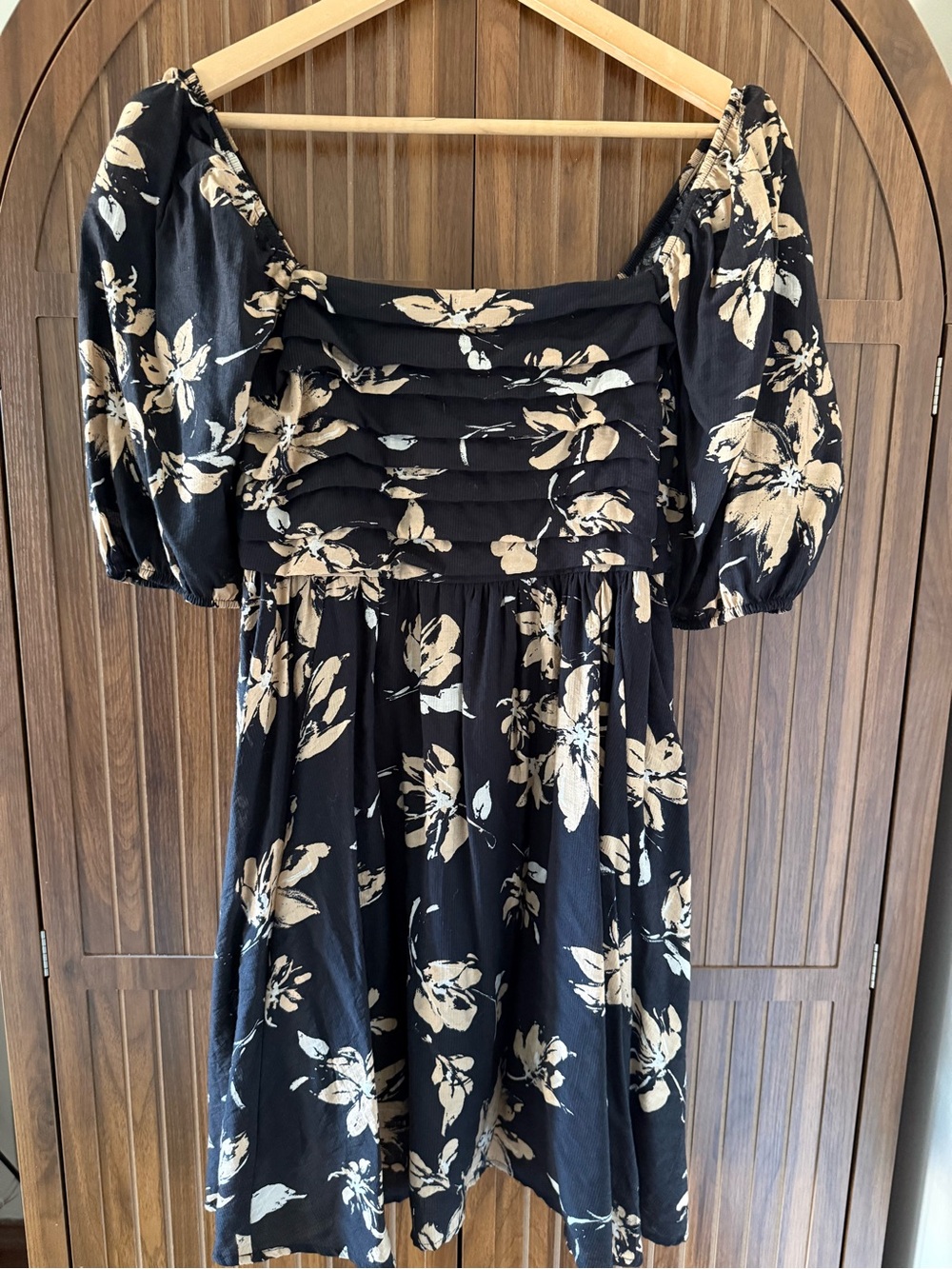 Blu Pepper Black Midi Dress with Cream Floral Print